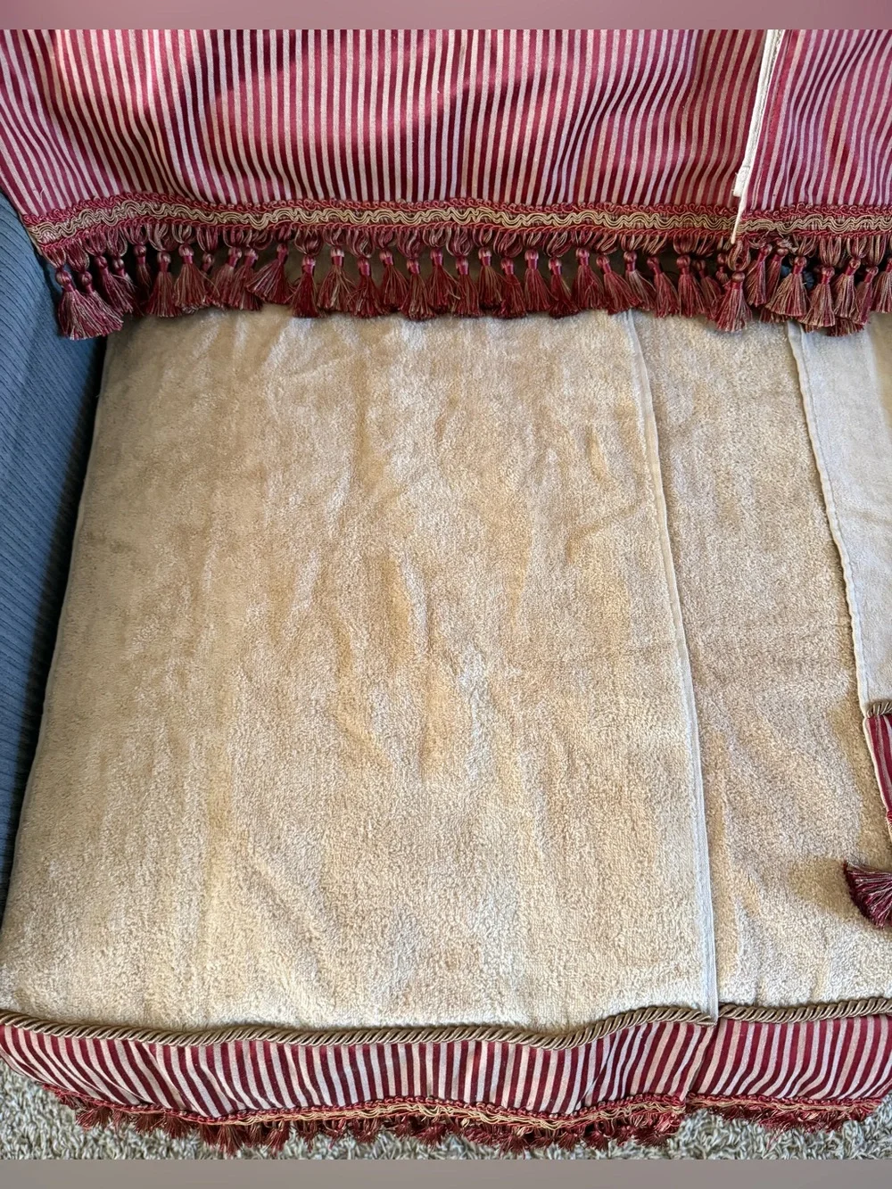 Lot of 6 VTG Artimino Luxury Cream Bath Towel Set Burgundy Stripe Trim Tassels